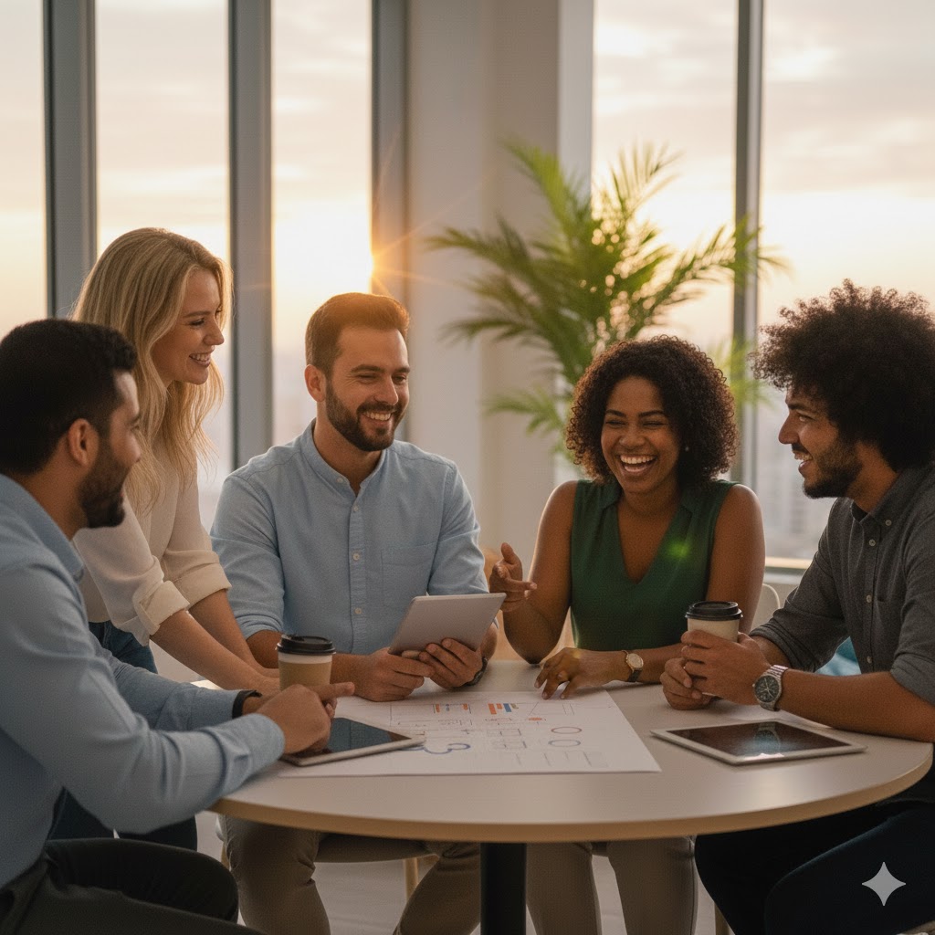Ambiente corporativo ilustrando benefícios